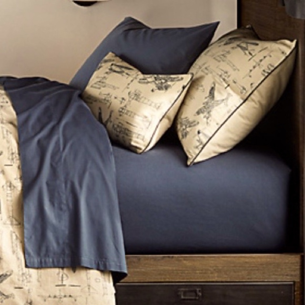 Restoration Hardware RH Italian Ultra Smooth 464TC Percale Queen Sheet Set Navy